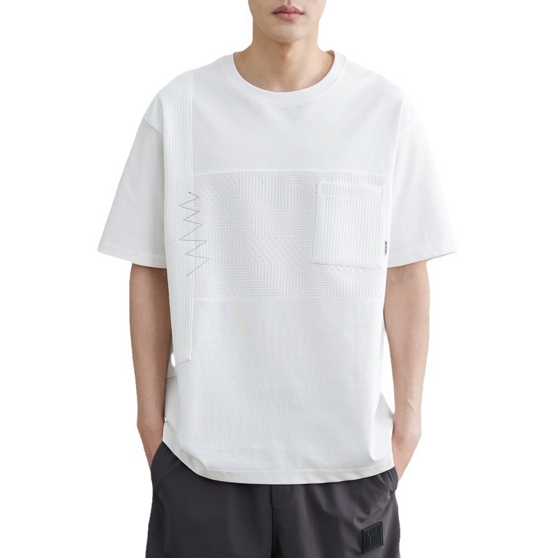 WOOG2005 round-neck white textured short-sleeved T-shirt for men, new summer 2024 casual half-sleeved T-shirt Item Picture