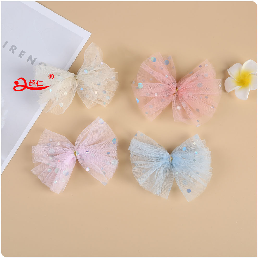 Hand-Made Bows Japanese And Korean Style Hair Accessories Gift Clothing Accessories New Mesh Polka Dot Sequin Bows Can Be Produced details Picture