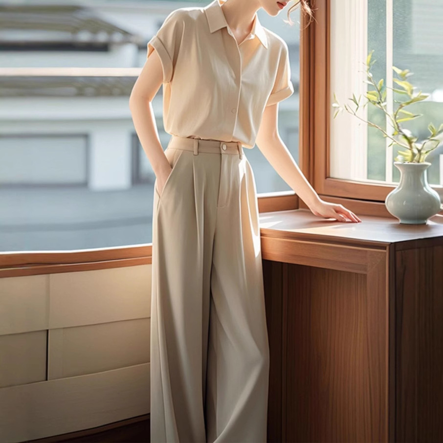 The 2025 new cool, high-end, stylish and professional two-piece shirt and pants set for women's summer