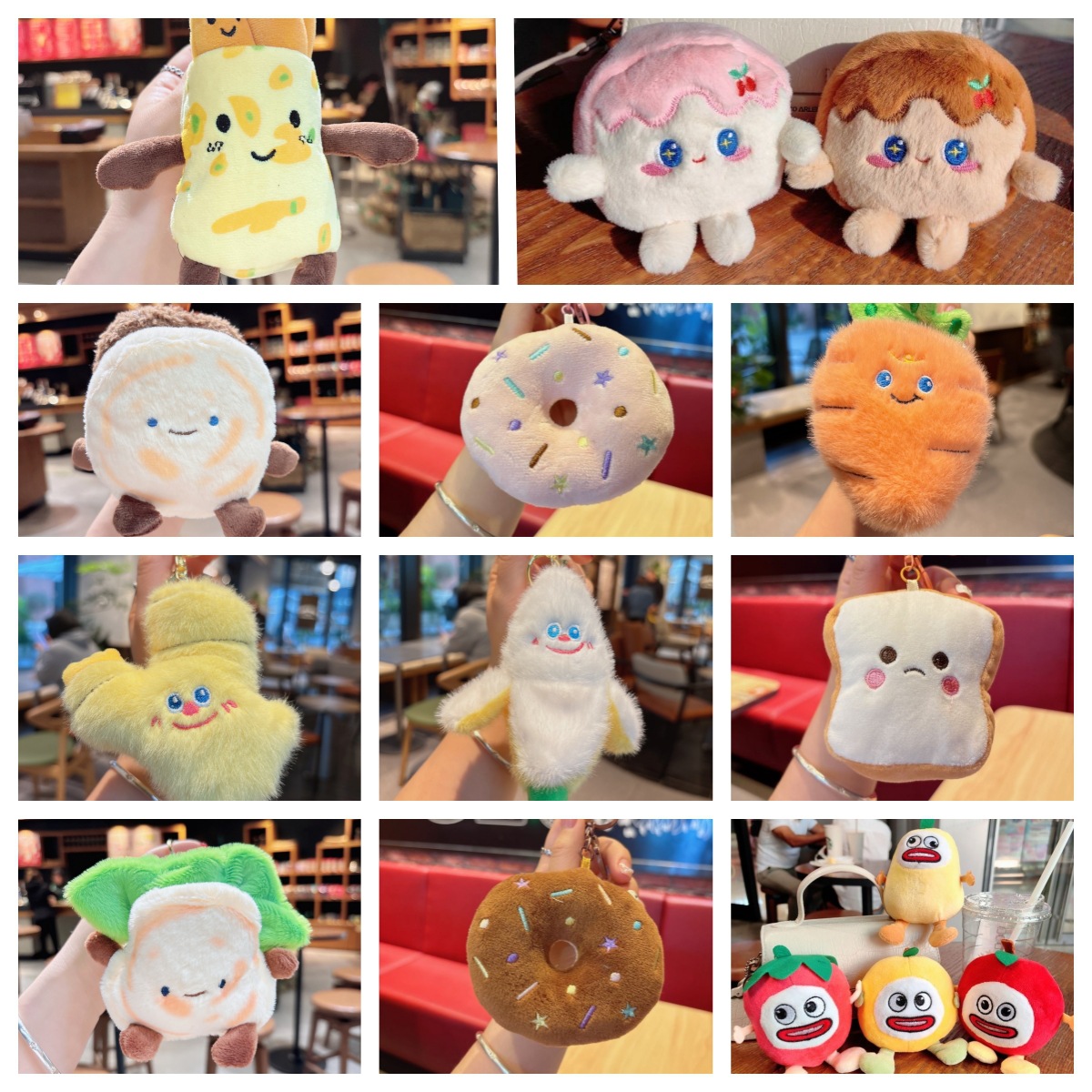 创意水果美食毛绒钥匙扣肉夹馍卡通儿童书包钥匙链可爱少女包挂饰