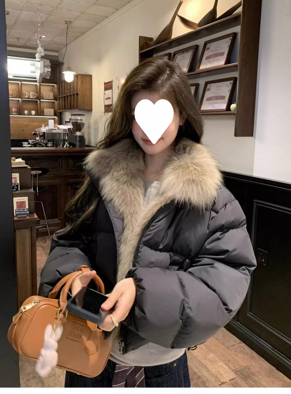 现货冬季新款短款羽绒服女毛毛领宽松加厚小个子韩版皮面包服外套详情11