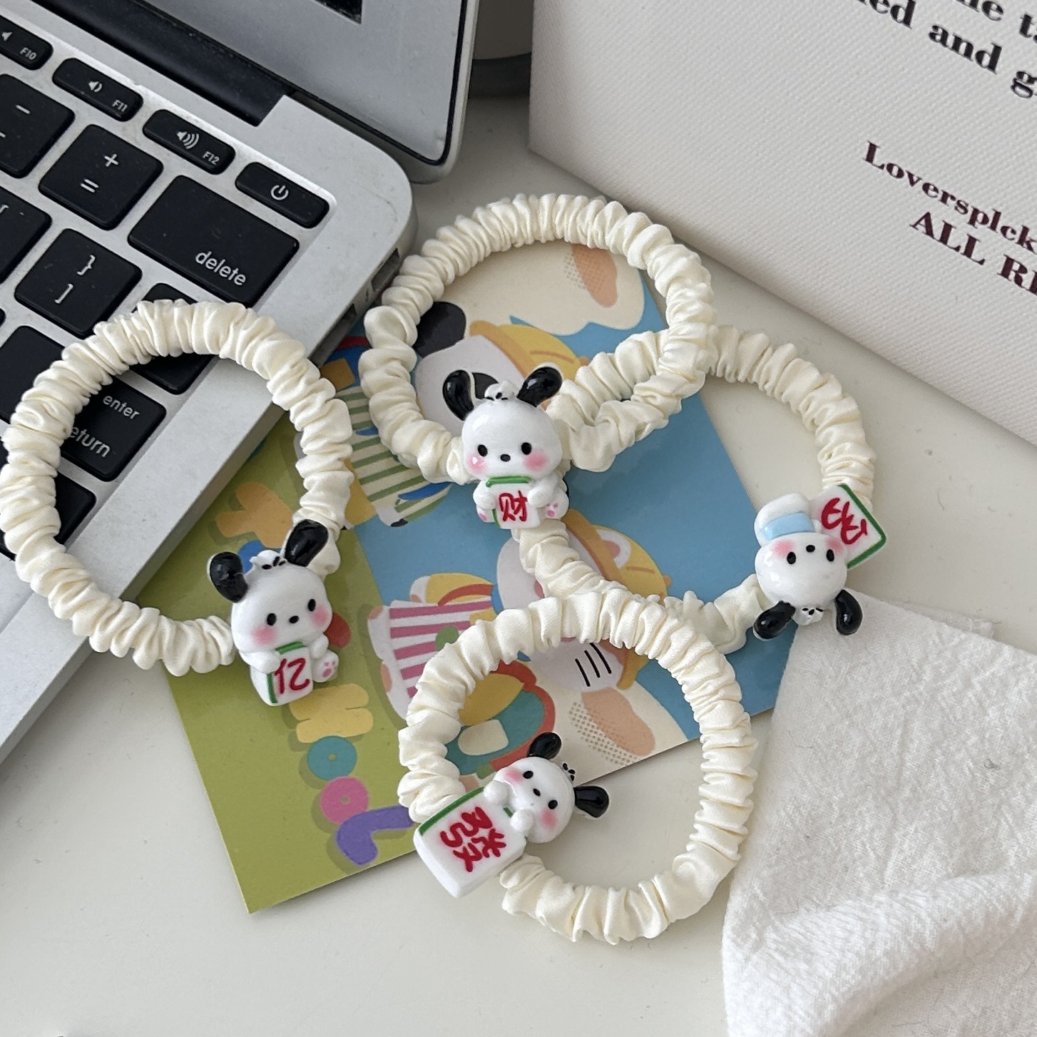 The cute and cartoonish "Mahjong Little Pa" hair band, the sweet and fun "Large Intestine" hair band, the "Prosperity Pacha" dog hair rope and hair accessory Specification image