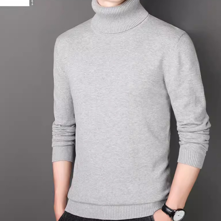 Men's knitted sweater 2024 Autumn/Winter solid color loose casual high-neck fleece warm and simple knitted sweater for men