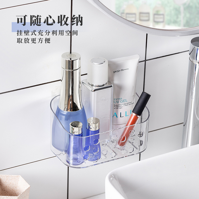 Transparent, non-punching magic sticker, seamless, multi-purpose draining storage rack, kitchen and bathroom storage basket, cosmetics wall-mounted