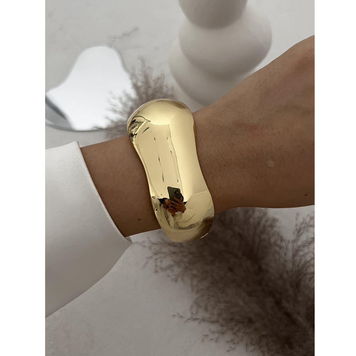 European and American cross-border design sense metal irregular lava bracelet, fashionable and niche texture pleated open bracelet for women pic 45
