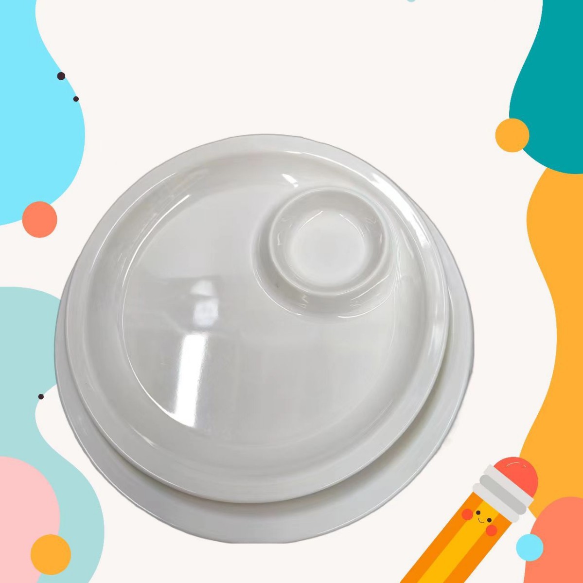 White melamine tableware, plastic imitation porcelain plates, melamine plates, melamine round plates, commercial buffet bowls details Picture