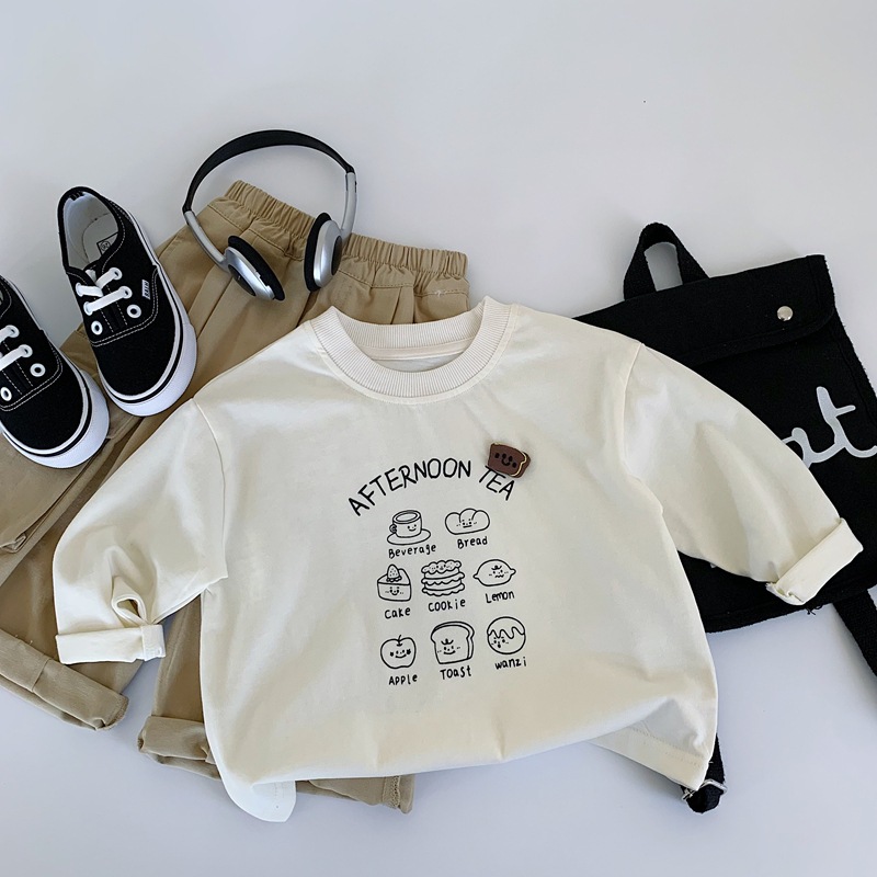 Long-sleeved T-shirts for boys and girls, Spring and Autumn 2025, children's autumn base layer, cartoon pure cotton autumn dress, Korean-style stylish top details Picture