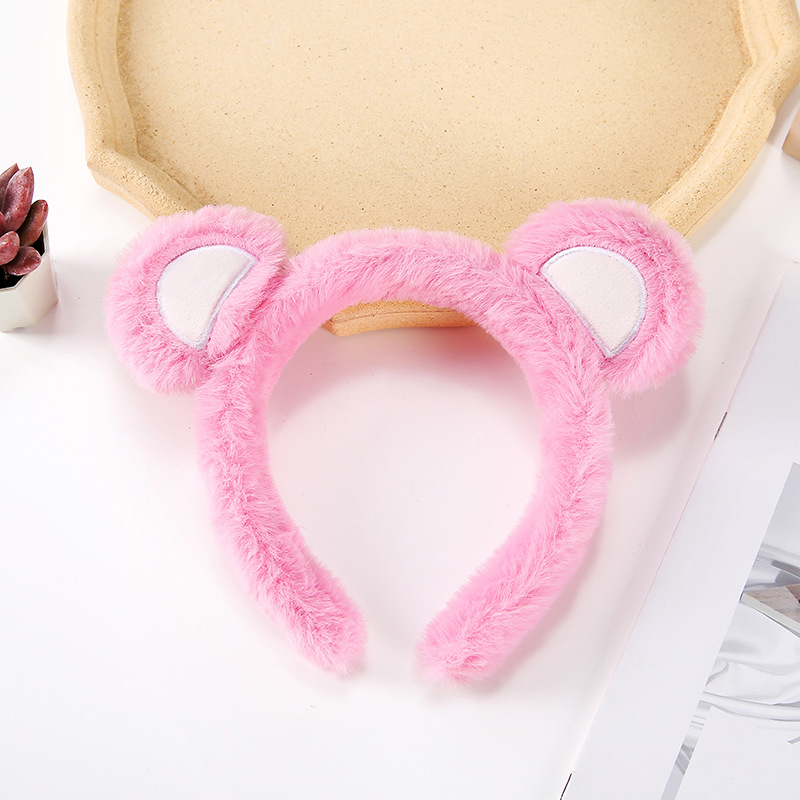 South Korea Cute Plush Strawberry Bear Headband Female Wholesale Ins Wind Advanced Sense Rose Red Pink Ears Face Wash Headband Accessories Specification drawing