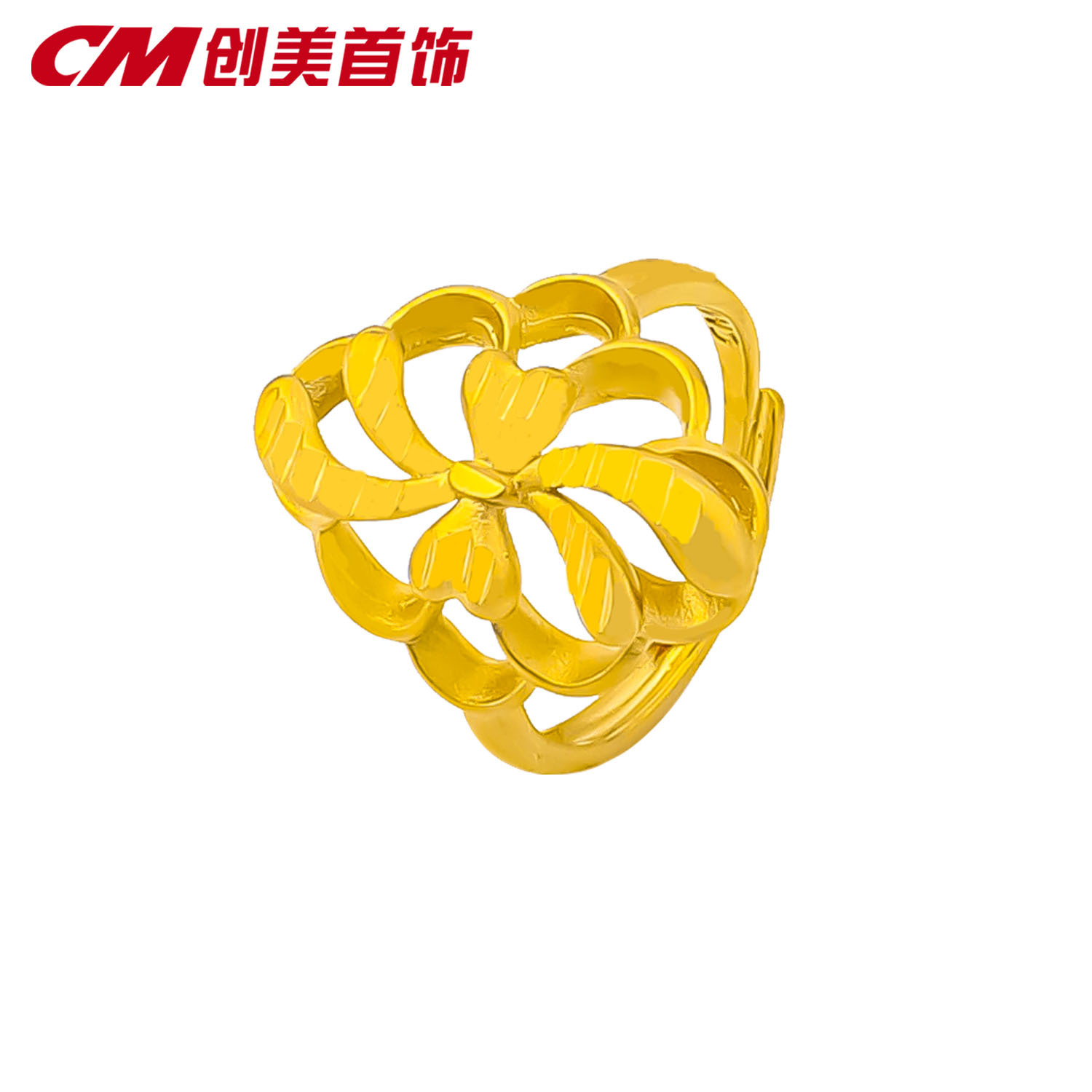 Chuangmei Jewelry's 24K gold-plated hollowed-out flower ring is a unique and retro design ring for women, a wedding ring Application Scenario