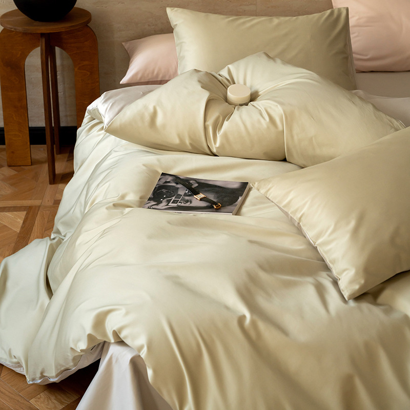 Nordic Simple Cotton Sateen Solid Color Four-Piece Pure Cotton Double Combination Plain Bed Sheet Set Bedding Products Application Scenario