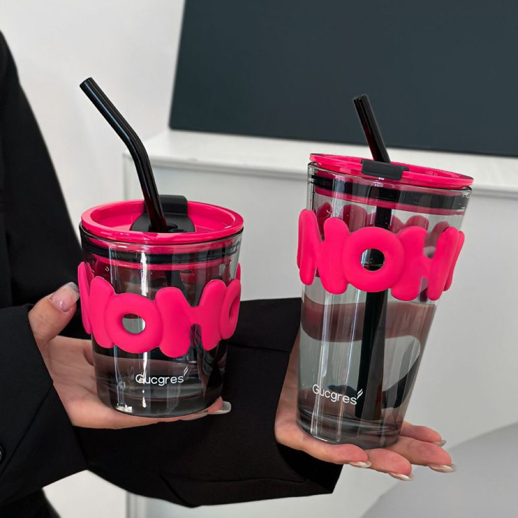 Net Red Bamboo Glass Straw Cup Ins Wind Letter Coffee Drink Cup Drainage Advertising Gift Cup Customization full figure