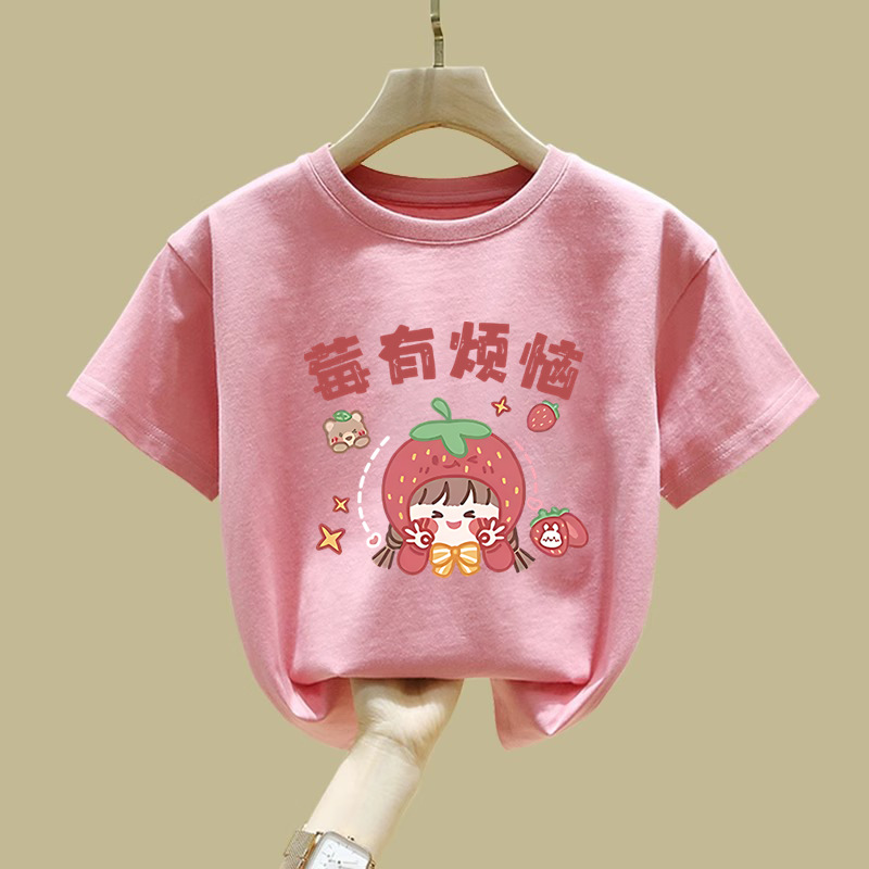 2420#女童纯棉短袖休闲百搭T恤2025夏装新款洋气薄款女宝宝洋气潮