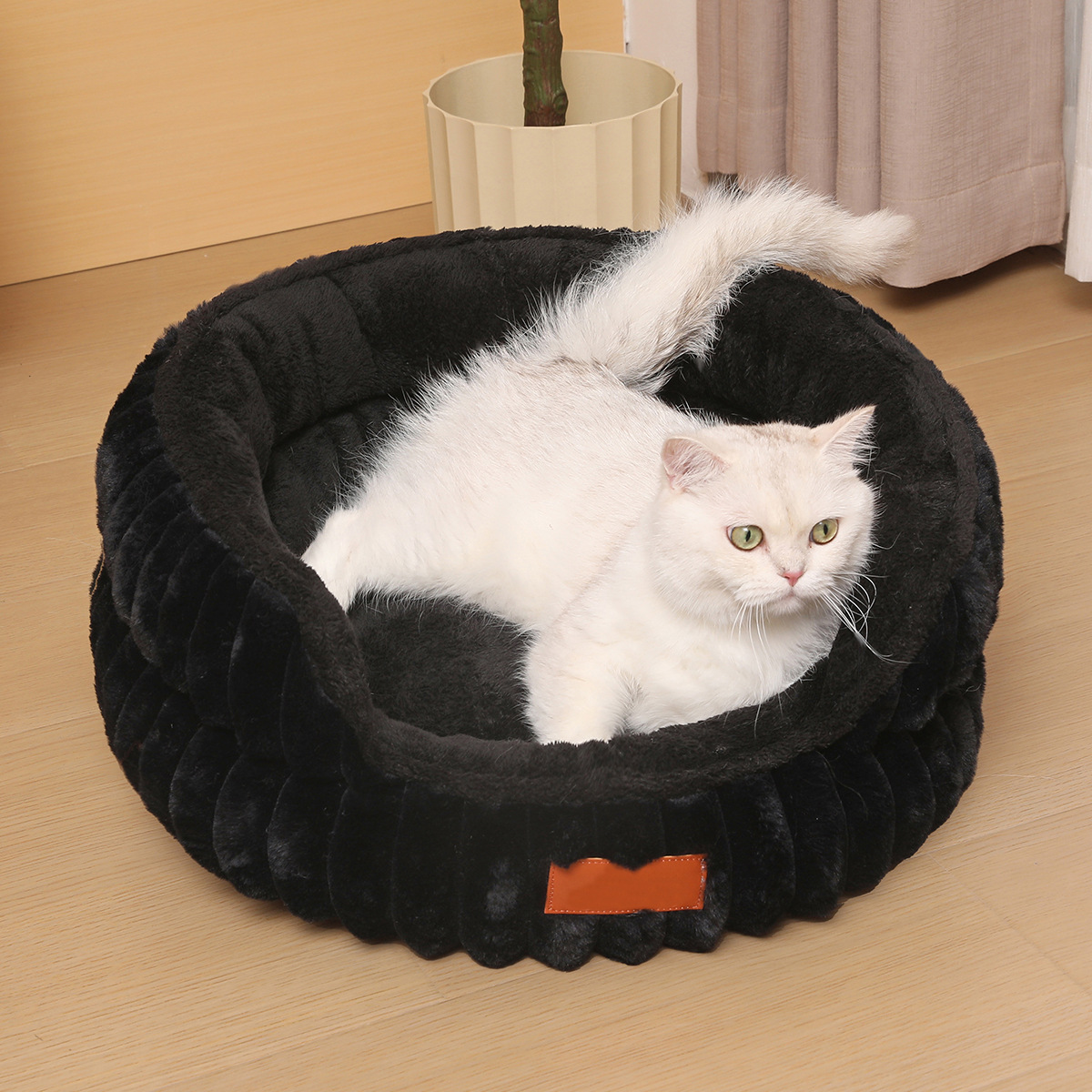 跨境新品宠物窝兔毛绒宠物垫圆形加厚冬季保暖猫窝狗垫子狗窝详情16