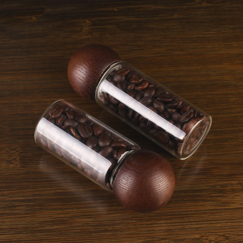 A Chinese-style coffee bean glass sealed jar with a high borosilicate round wooden lid, food-grade tea storage and bottling glass jar details Picture