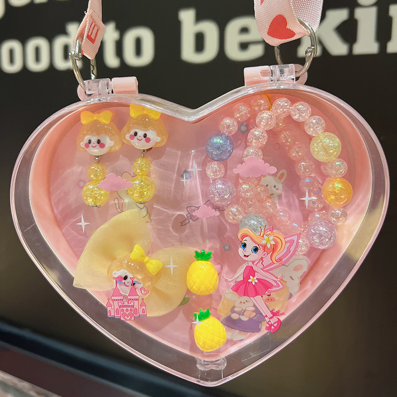New Children's Hair Accessories Set Beaded Necklace Earrings Ring Leather Band Hairpin Combination Girl Gift Jewelry Gift Box Application Scenario