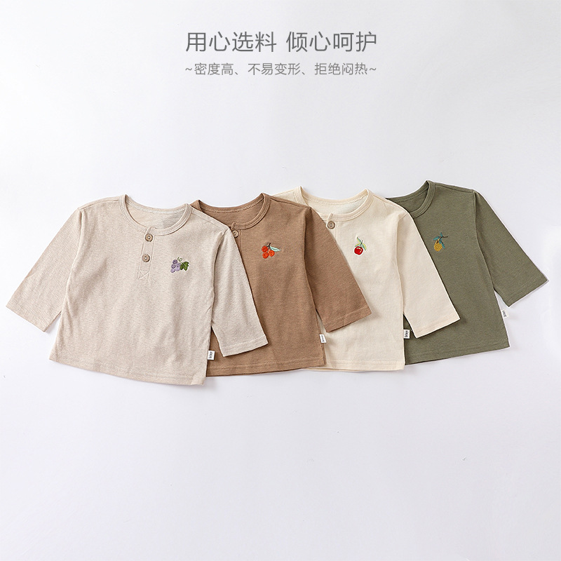 宝宝秋季小童刺绣长袖t恤男女童衣服婴儿洋气打底衫秋装上衣
