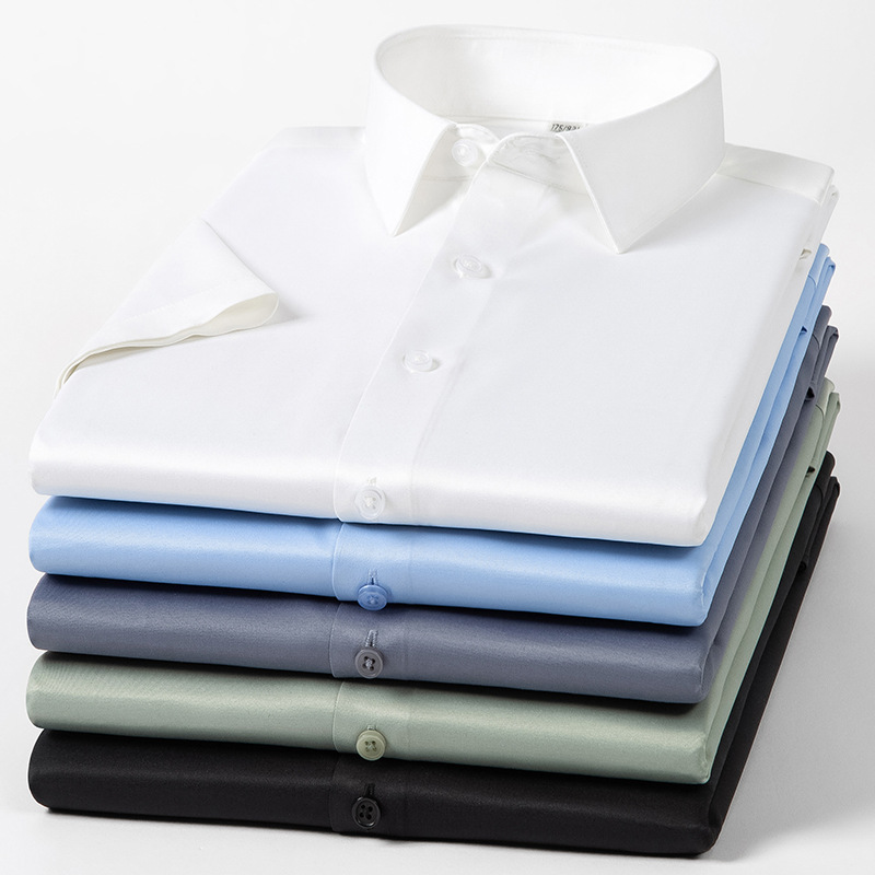 Summer imitation silk short-sleeved shirts for men's business casual professional wear, elastic, anti-wrinkle, no-iron, high-end look Item Picture