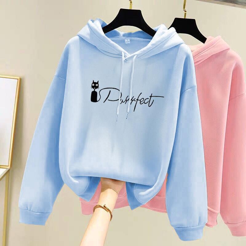A new cross-border autumn and winter hooded sweatshirt for women, a large-sized, loose, ins long-sleeved, fleece and thickened top full figure