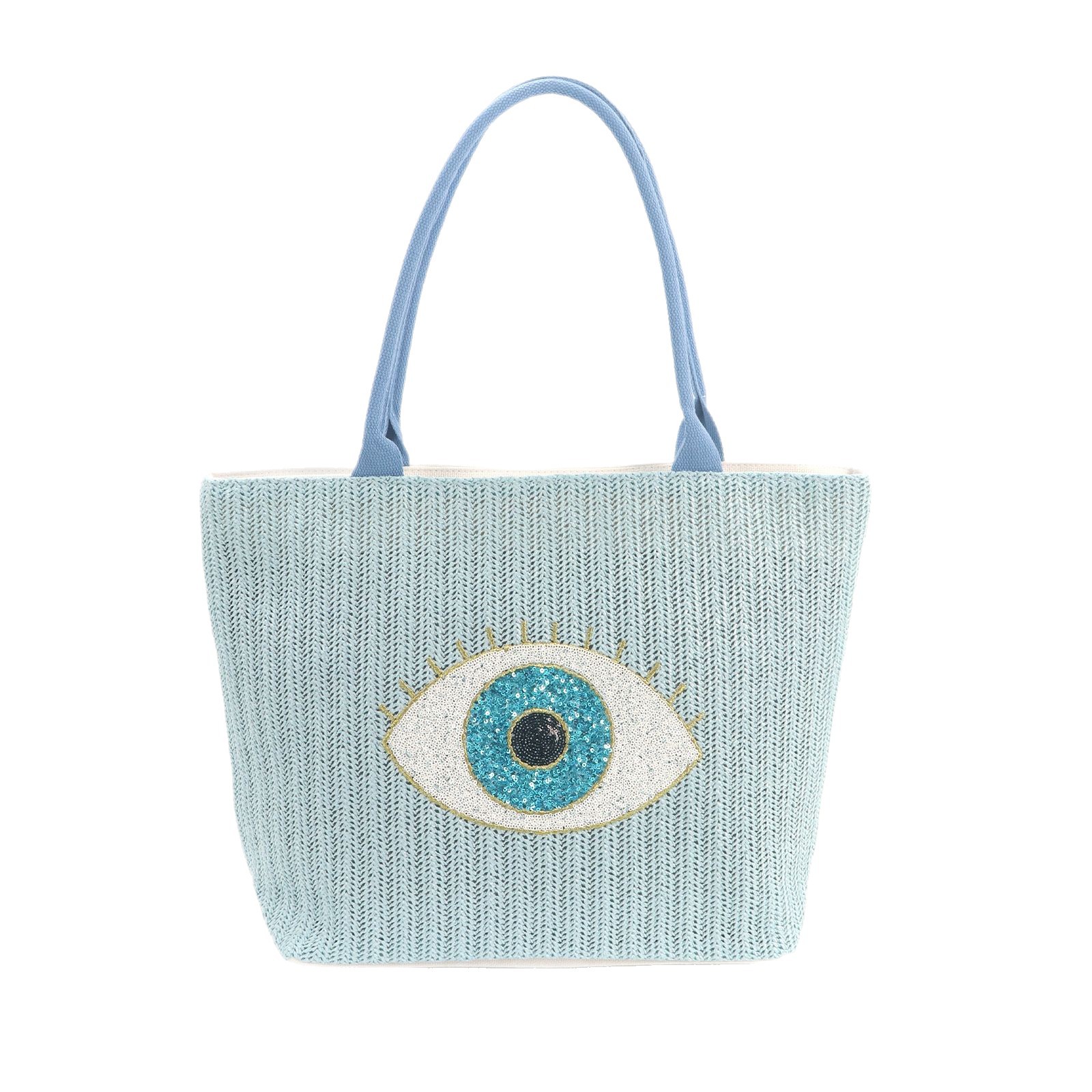 New cross-border canvas bag, fashionable beach bag, niche embroidered eye bag, hand-held papyturf bag, large-capacity crossbody bag Item Picture