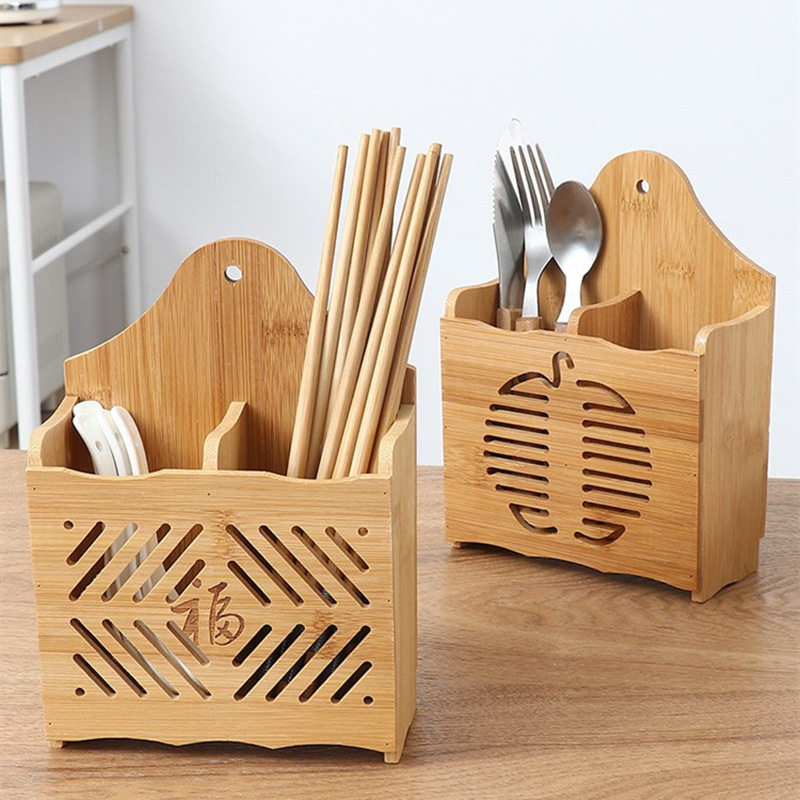Household Bamboo And Wooden Chopsticks Basket Hanging Drain Chopsticks Stand Quick Chopsticks Container Kitchen Items Spoon Chopsticks Container Chopsticks Basket details Picture