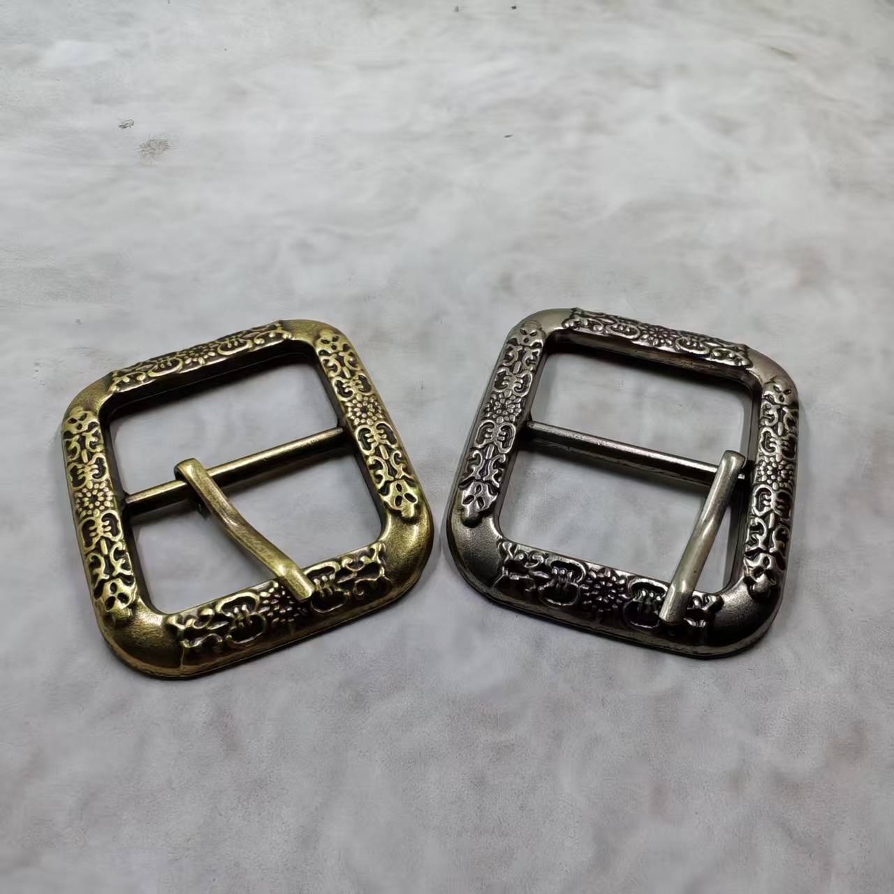 Retro patterned square Tang Dynasty grass flower belt buckle adjustable inner diameter 35 decorative buckle pic 5