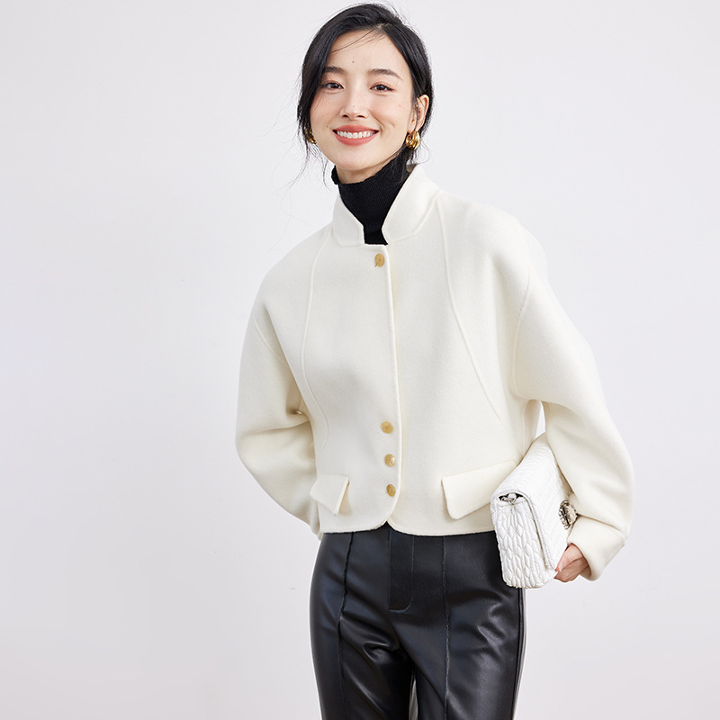 荣太 黑金系列「29%山羊绒」双面呢大衣女2022小个子短款羊毛外套图