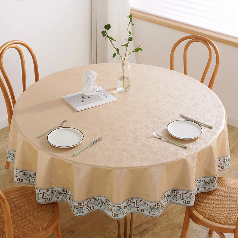 No-wash restaurant household fabric round table, hotel oil-proof, restaurant Chinese-style waterproof round heat-resistant tablecloth, fabric tablecloth Item Picture