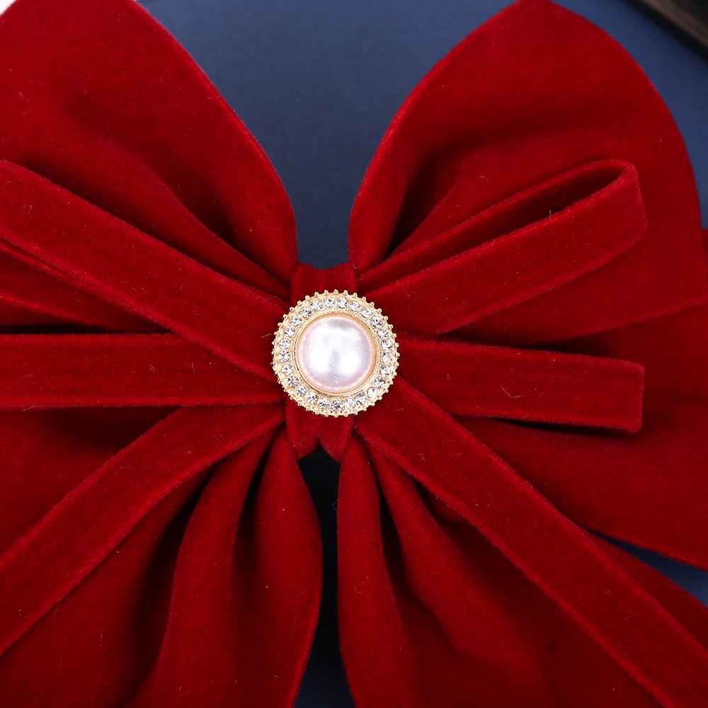 Chinese-style high-end New Year's toasting dress headwear, simple and elegant pearl hair clips, wine red velvet top clips wholesale details Picture