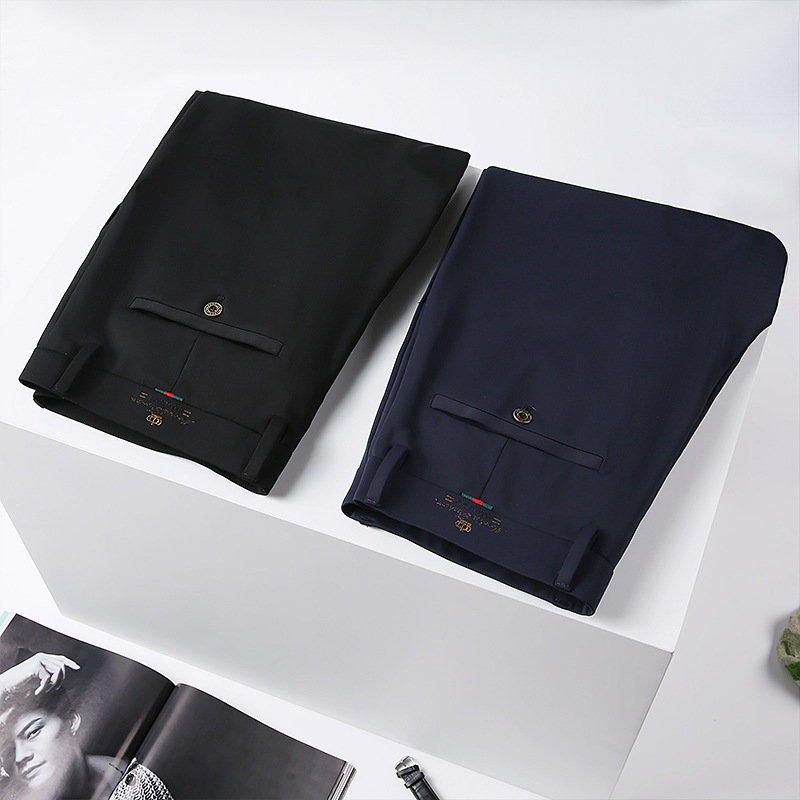 High-end business casual pants for men 2022 autumn and winter, thickened long pants, youth straight, elastic, wrinkle-free and drape dress pants details Picture