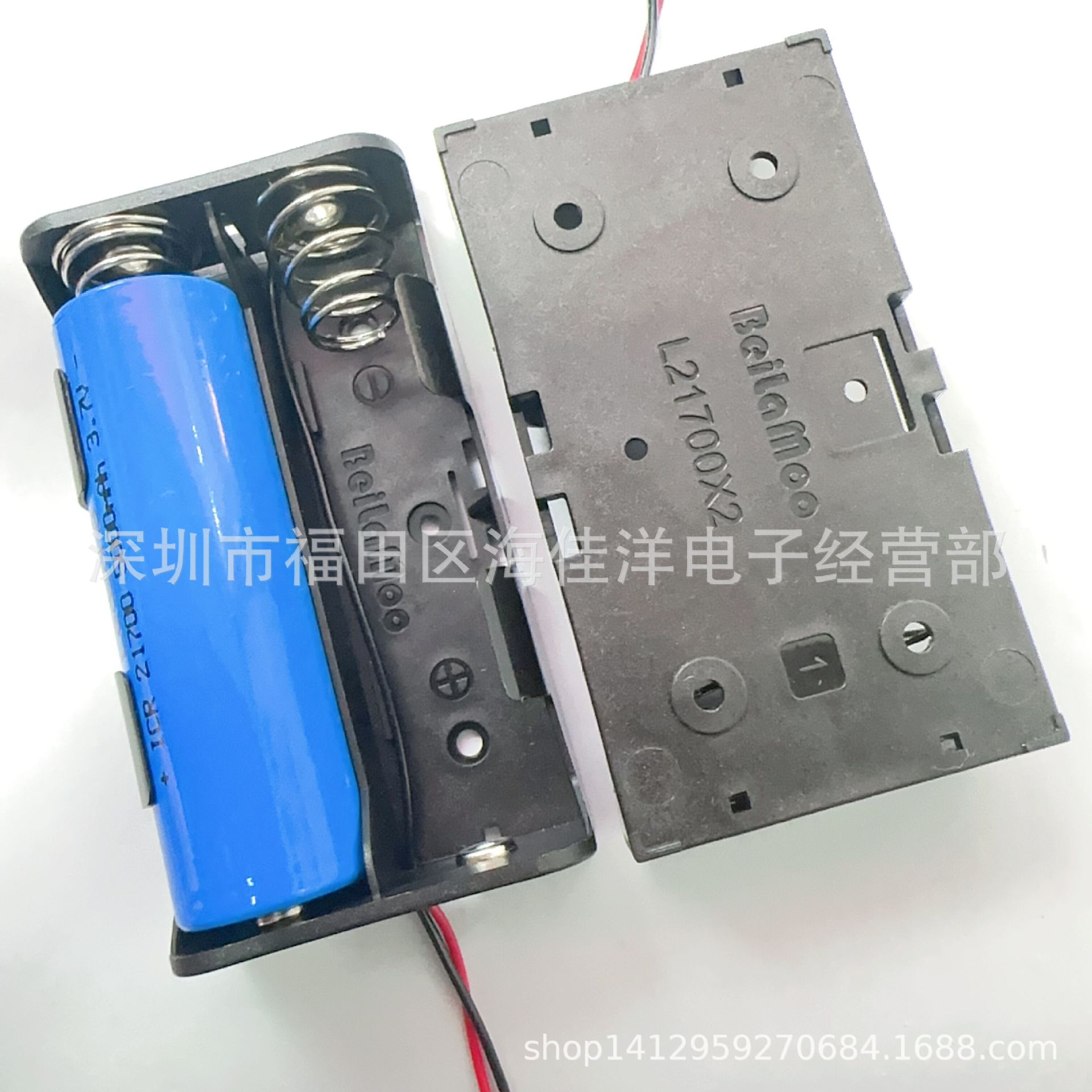 One or two battery boxes of 21700 are connected in parallel or series. One or two battery boxes of 21700 with wires are connected in parallel or series Specification image