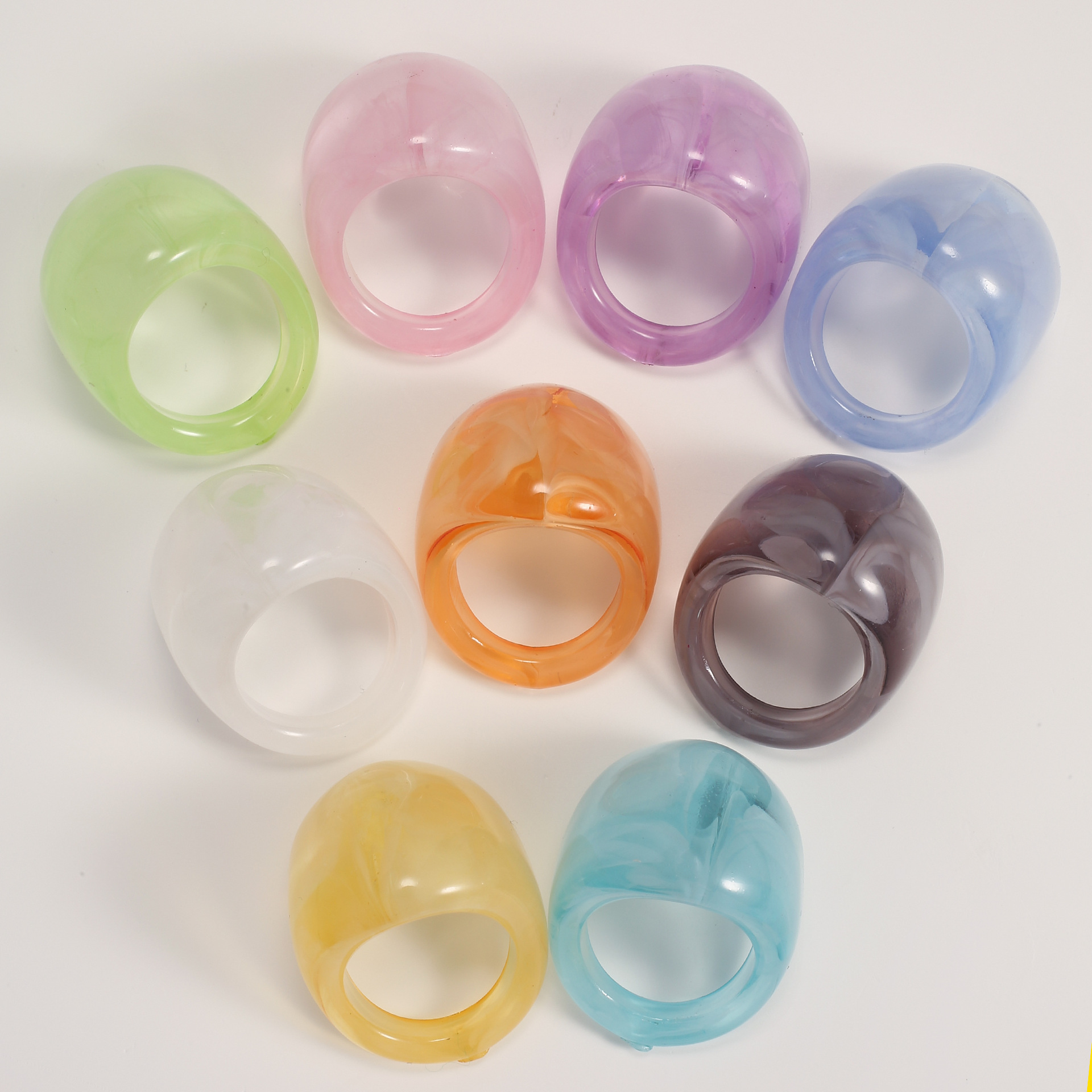 Irregular and unique imitation jade resin finger ring for men and women, simple and niche colorful transparent adult ring ring details Picture