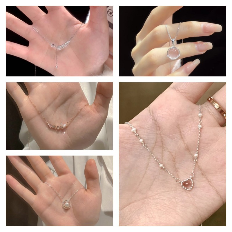 Korean High-Grade Sense Of Light Luxury Niche Necklace Moonstone Pendant Temperament Elegant All Collarbone Chain Jewelry Wholesale details Picture