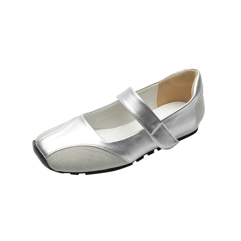 Spot Small Silver Shoes Shallow Flat Heel Ballet Shoes Small Square Head Single Shoes Lazy Style Korean Retro German Training Shoes Women Item Picture