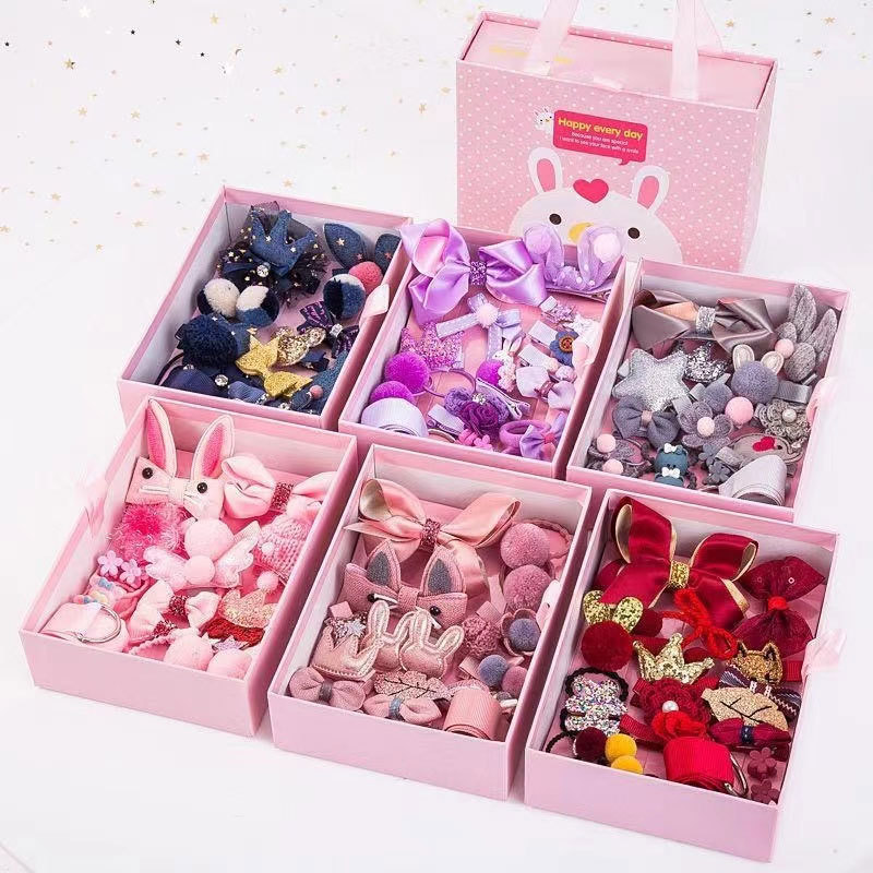 New Year Gift Bow Rabbit Hair Clip Children's Hair Accessories 18 Set Gift Box Little Girl Bangs Clip Hair Application Scenario