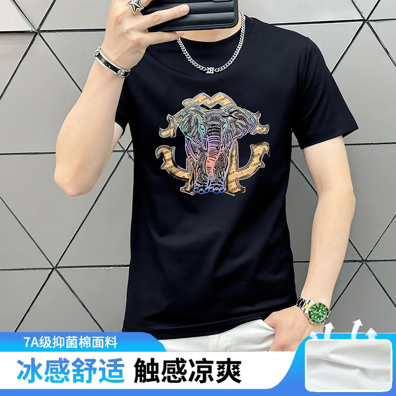 The 2025 summer new youth round-neck short-sleeved, form-fitting and breathable men's T-shirt is a versatile and trendy half-sleeved top for men pic 4