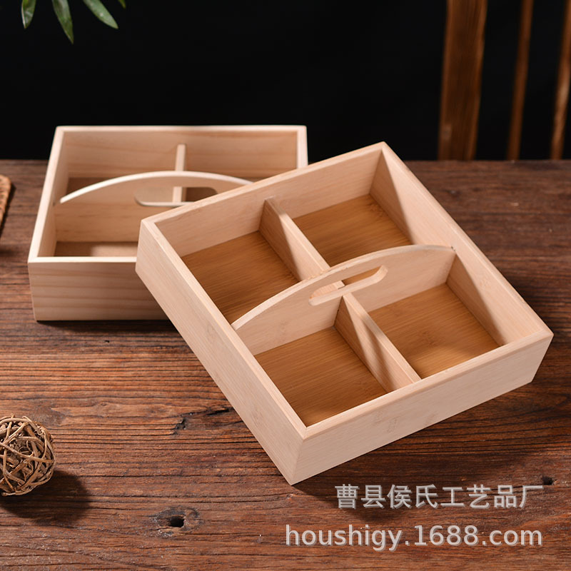 Customized wooden gift boxes for solid wood dried fruits, hotel New Year goods, household candies, sunflower seeds and snacks storage boxes, compartments and handles Specification drawing