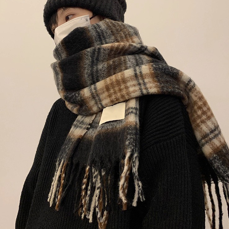 新款氛围男士围巾韩版秋冬百搭保暖围巾格子高级感围脖送男友礼物