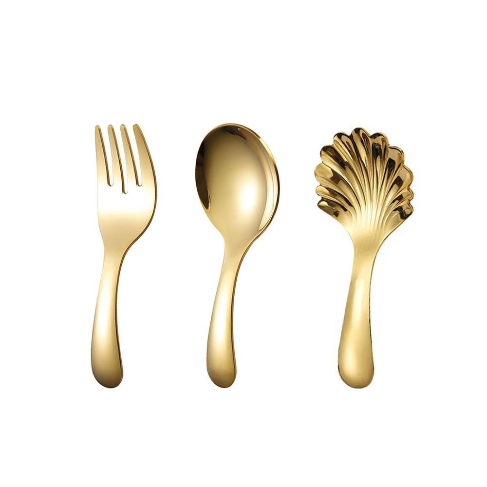 304 stainless steel spoons and forks, short spines, baby spoons and forks, soup feeding spoons, stainless steel tableware for children in maternity and infant stores Item Picture
