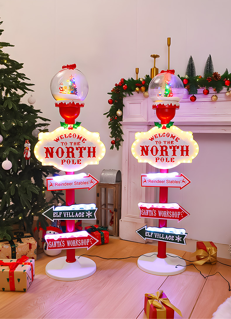 新款圣诞路牌店招装饰摆件发光带音乐圣诞老人飘雪摆件圣诞氛围装详情2