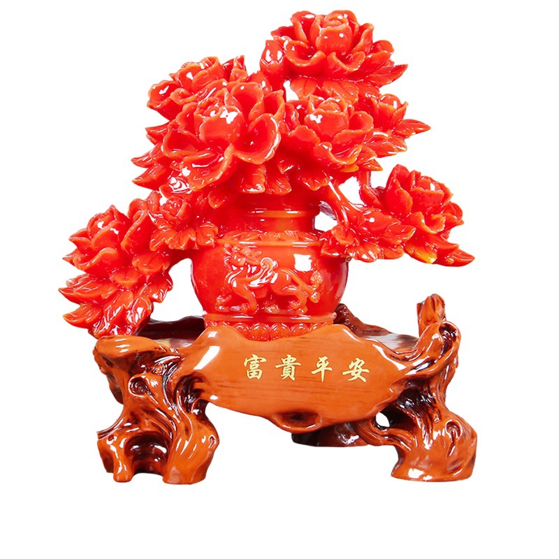Manufacturers peony vase bonsai rich peace home decoration living room decoration resin crafts new home gifts Item Picture