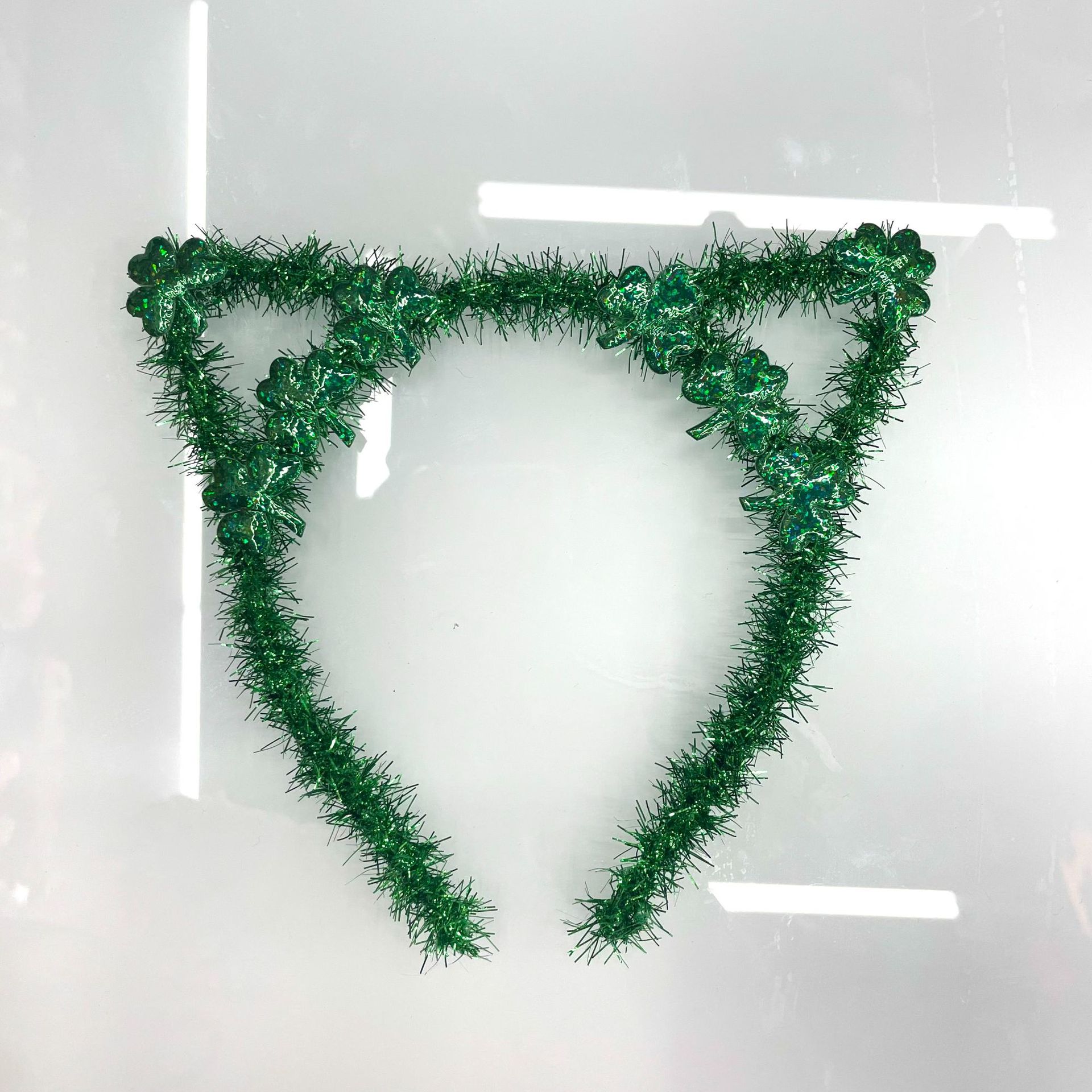 跨境节日饰品绿色金丝镭射三叶草猫耳发箍圣帕特里克节发饰爱尔兰图