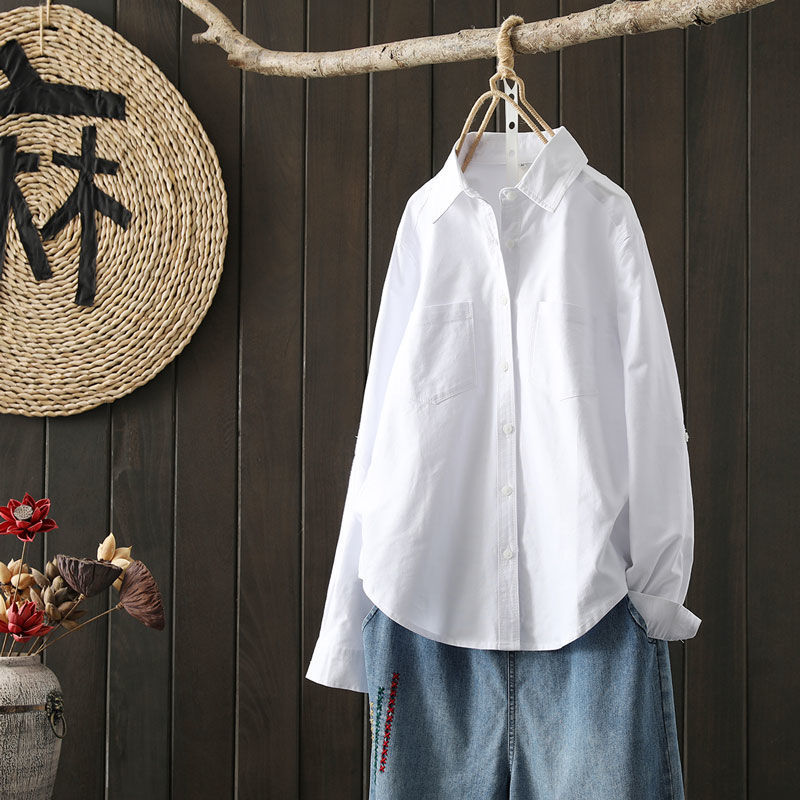 The new Japanese-style cotton Oxford fabric casual student shirt with a feminine texture in the early spring of 2022 is in vogue Item Picture