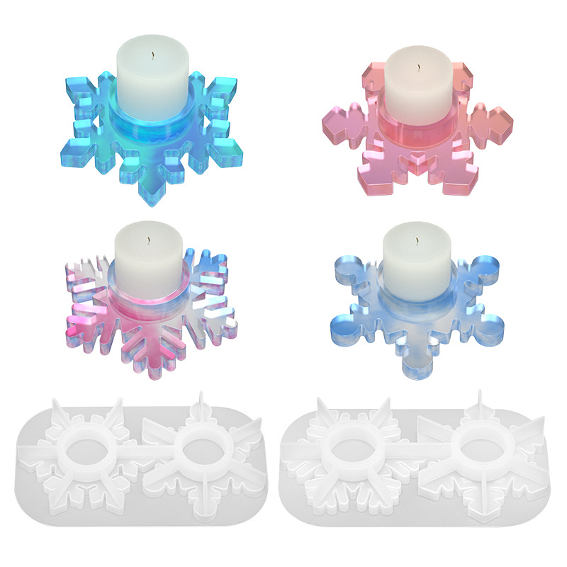 跨境专供diy水晶滴胶模具圣诞节香薰蜡烛杯雪花烛台蜡烛模具镜面