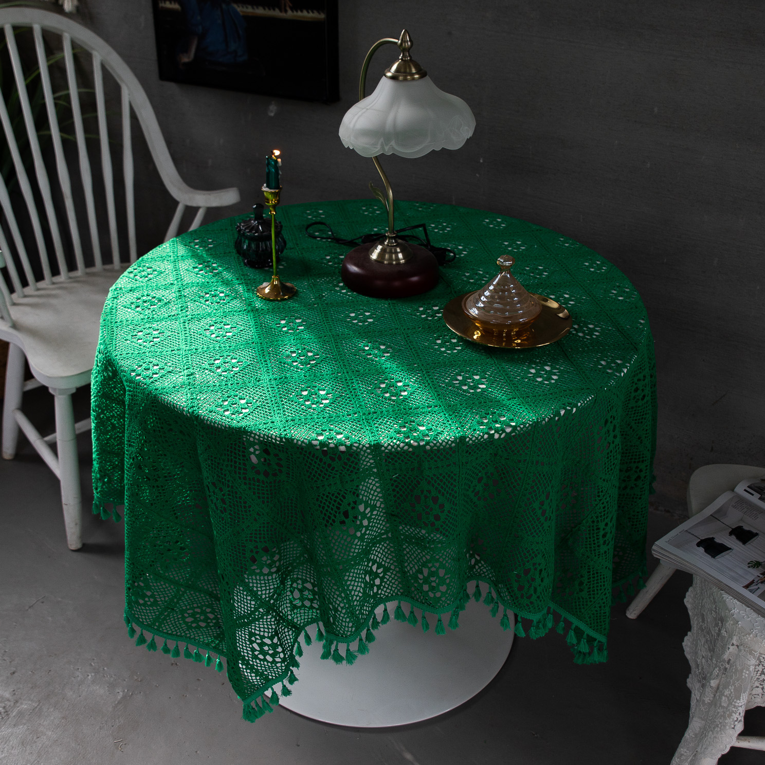 Korean hollowed-out crochet cotton thread woven tablecloths, square cultural art cross-border cover tablecloths, Taiwanese lace table MATS details Picture