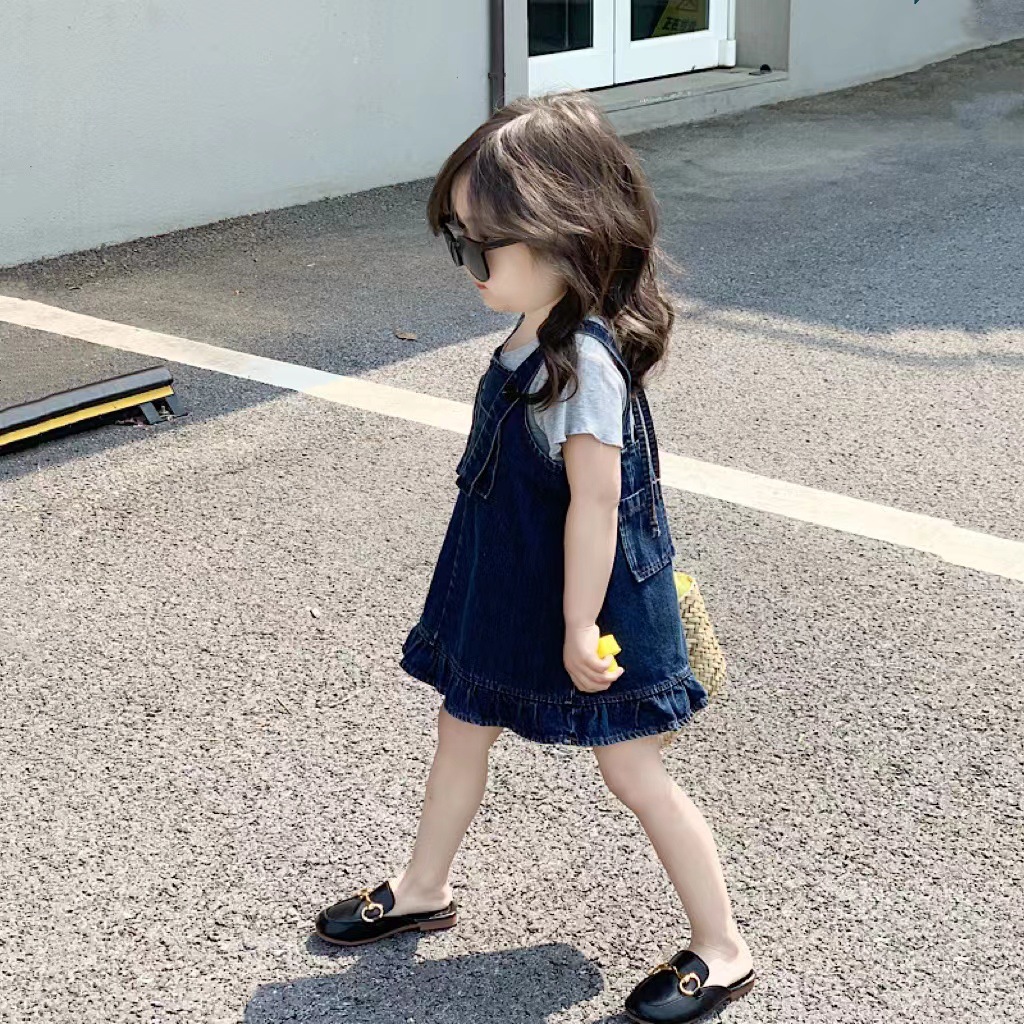 Crew head brother 22 girls summer new denim strap skirt high quality super soft denim skirt solid color foreign style cute skirt Specification drawing