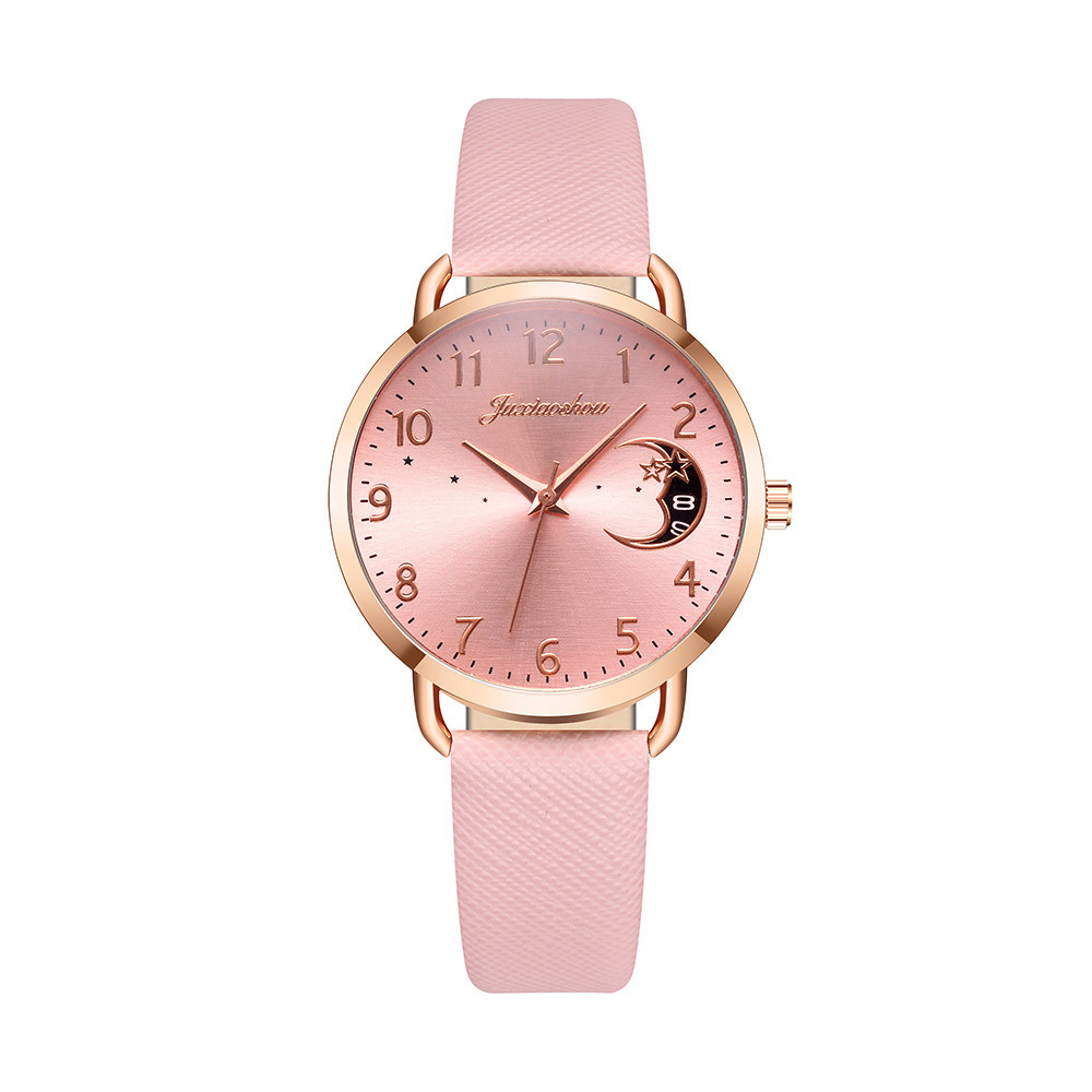 Cross-border hot Douyin live fashion moon pattern PU leather ladies simple student watch supply quartz watch full figure