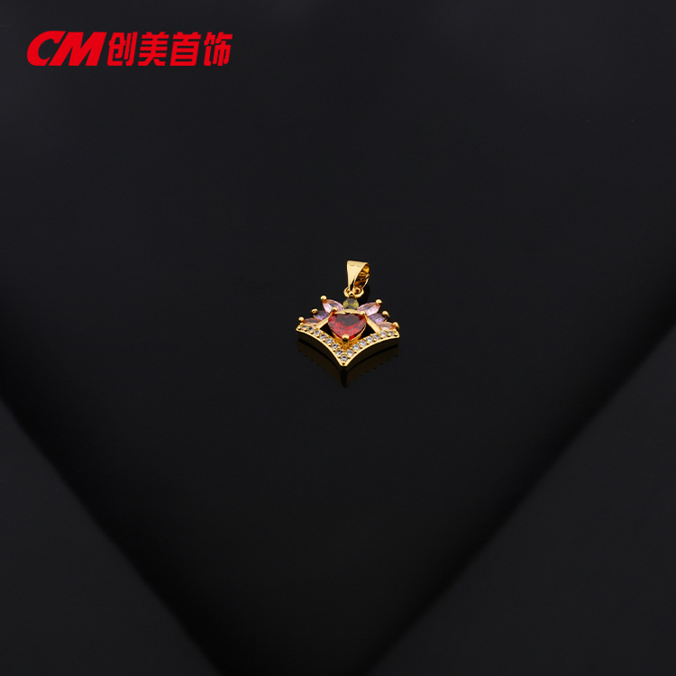 Chuangmei Jewelry's 24K gold-plated synthetic cubic zirconia pendant is a light luxury, niche and retro necklace pendant details Picture