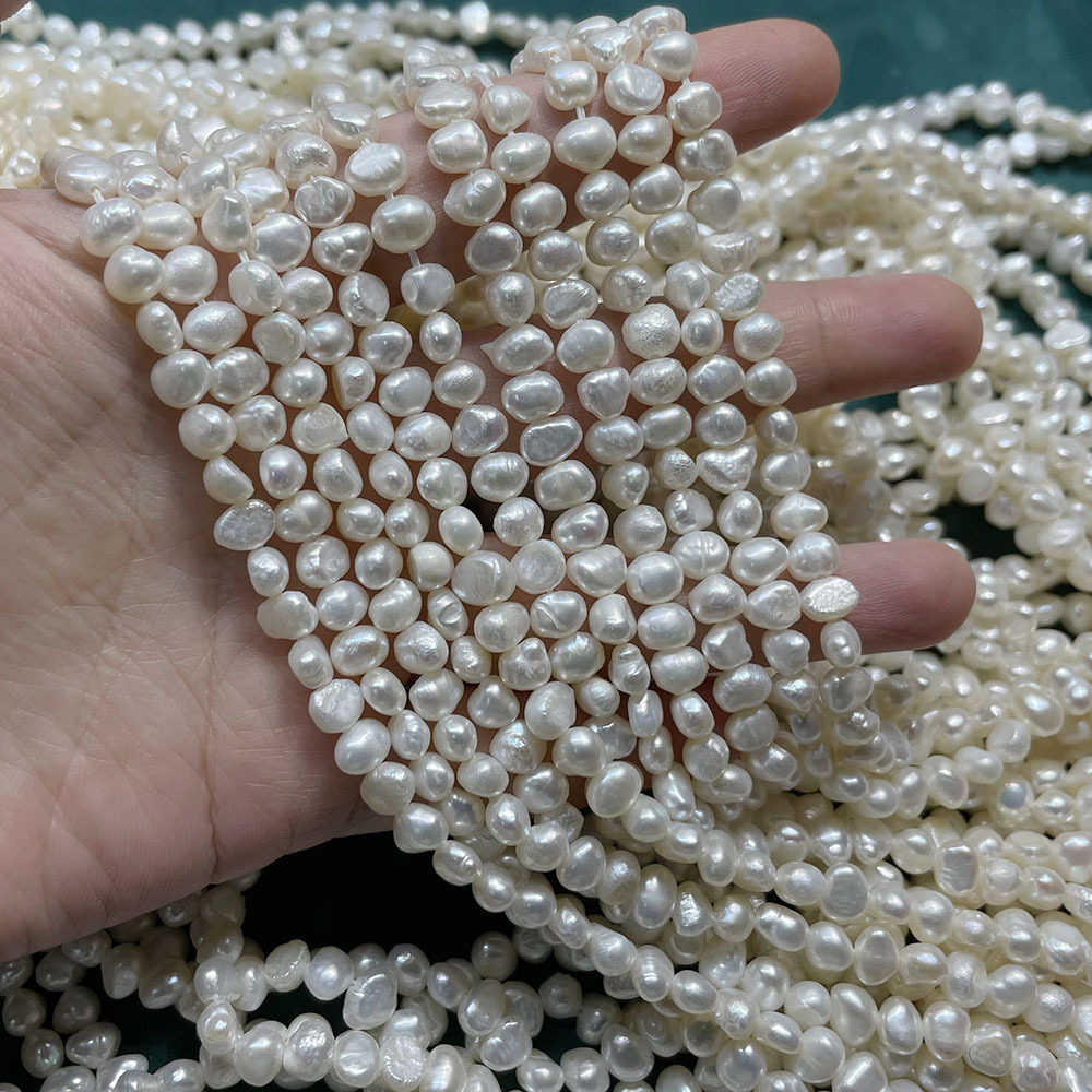 4-5mm橫孔兩面光天然淡水珍珠小巴洛克異形不規則散珠DIY飾品材料