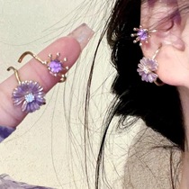 Purple Daisy asymmetrical earrings for women without piercings Fairy Forest Bone Earrings ins Premium earrings