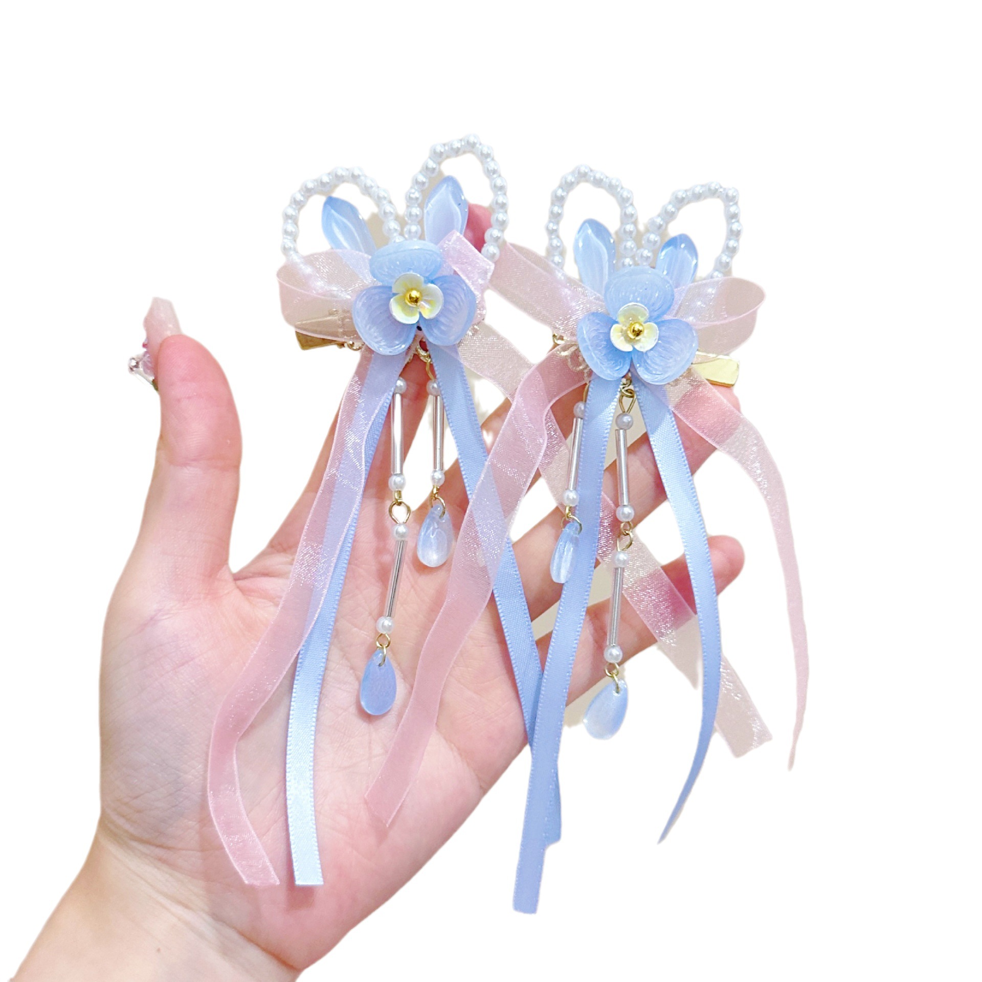 Children's Hair Clip Antique Cute Pearl Rabbit Ear Fringe Clip Super Fairy Chinese Style Hanfu Accessories Children's Hair Accessories Item Picture